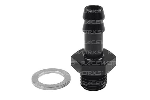 thumbnail image 2 of Raceworks AN3 Female To 3/16" Barb Fitting - Black Aluminum -3AN Hose Adapter (RWF-411-03BK) 2 of 6